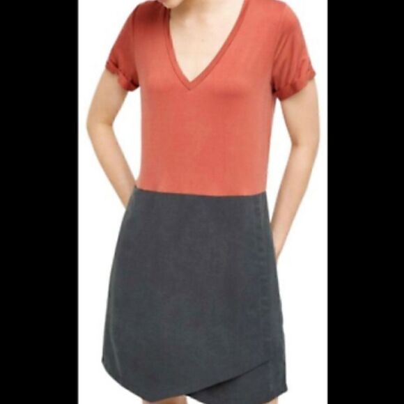Anthropologie V Neck Colorblocked Dress Short Sleeve - Picture 6 of 10